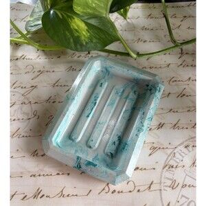 Handmade Soap Dish Cement Soap Holder Bathroom Kitchen Marbled Teal